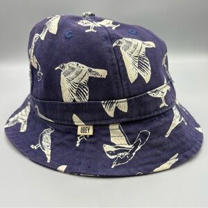 Obey Bucket Hat Blue cream Bird Costal Design One Size